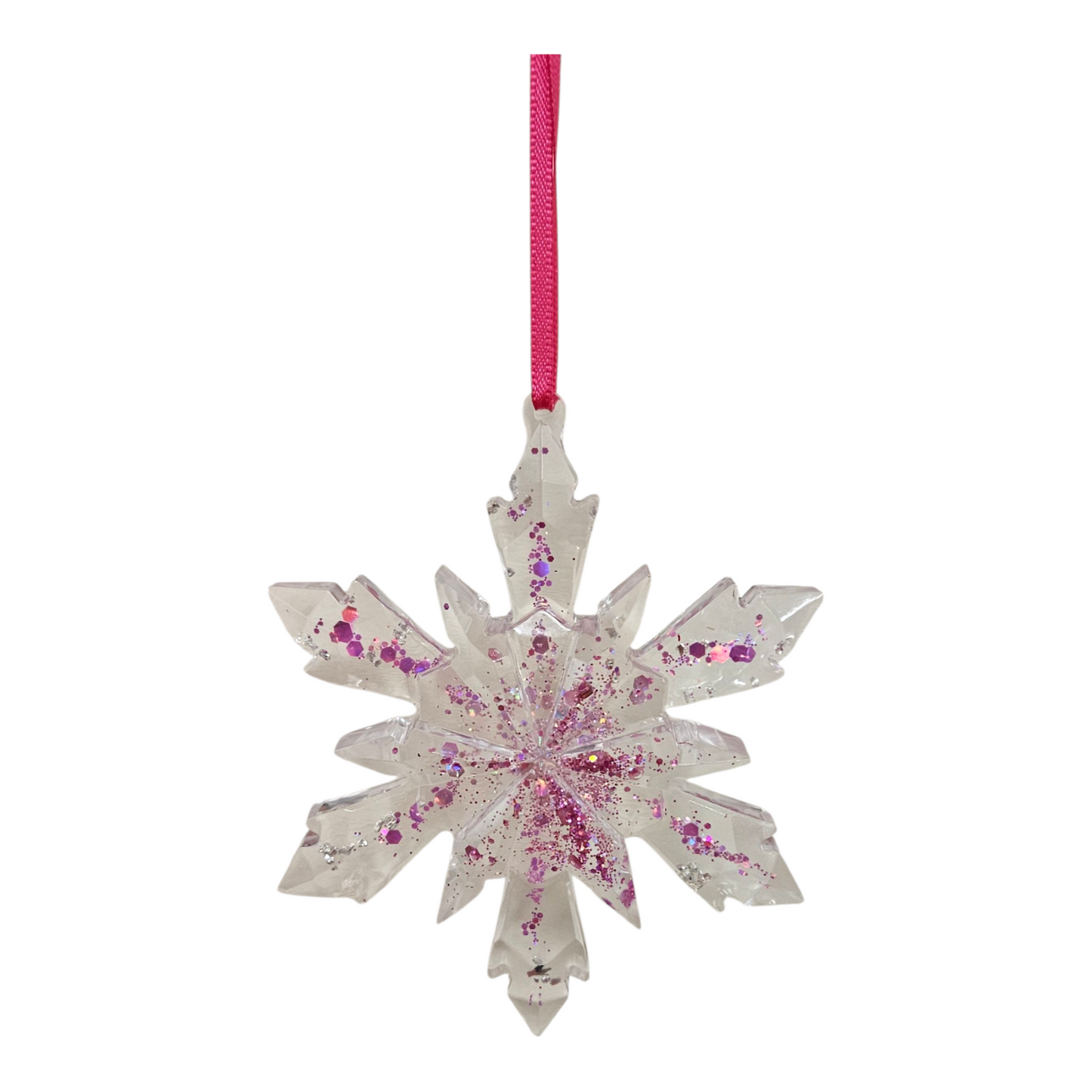 Pink Sparkle Snowflake Christmas Ornament