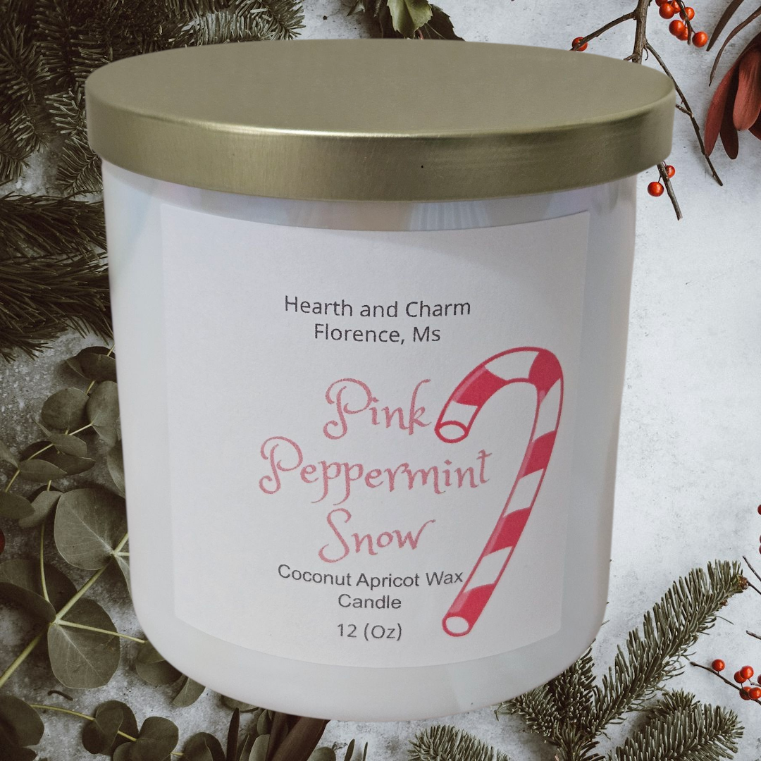 Pink Peppermint Snow Candle