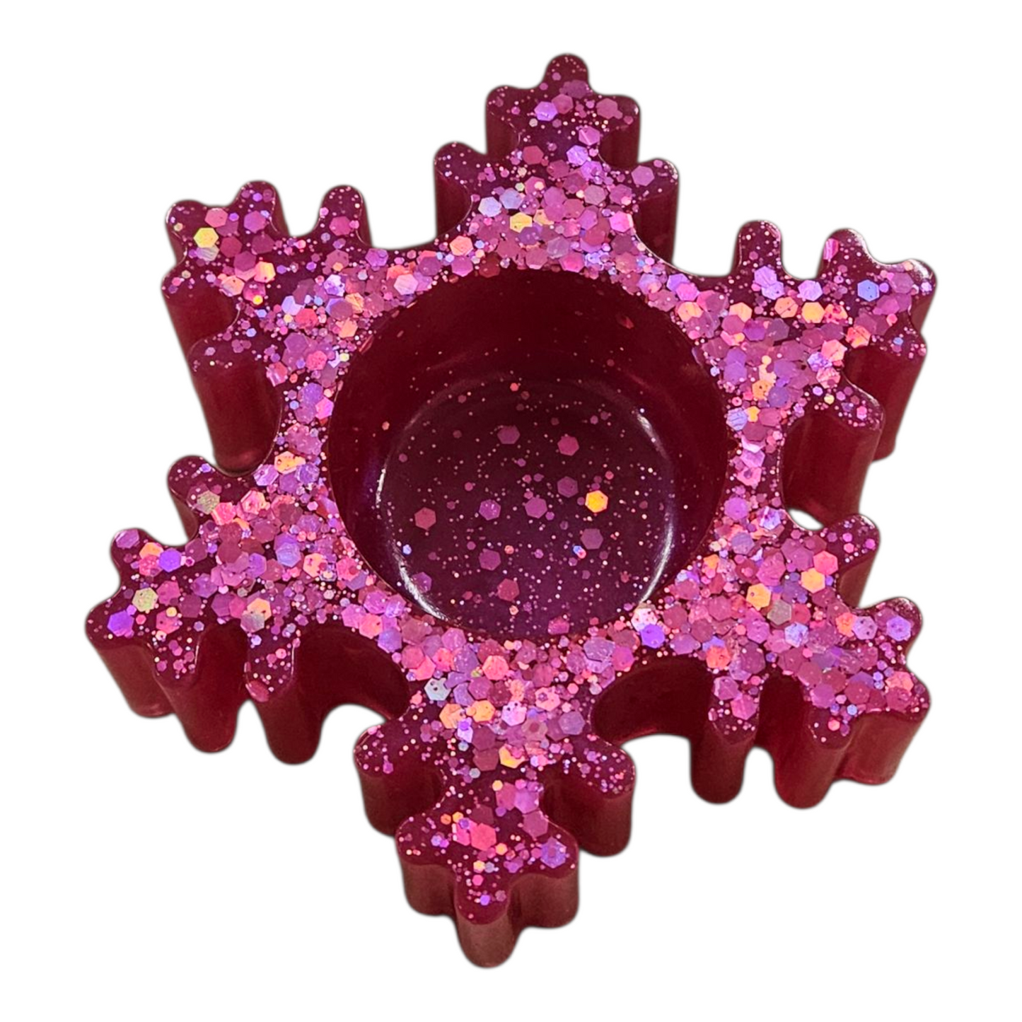 Pink Sparkle Christmas Snowflake Tealight Holder