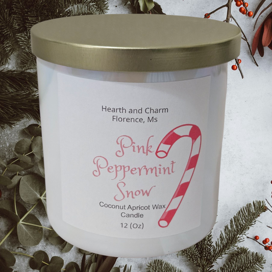 Pink Peppermint Snow Candle